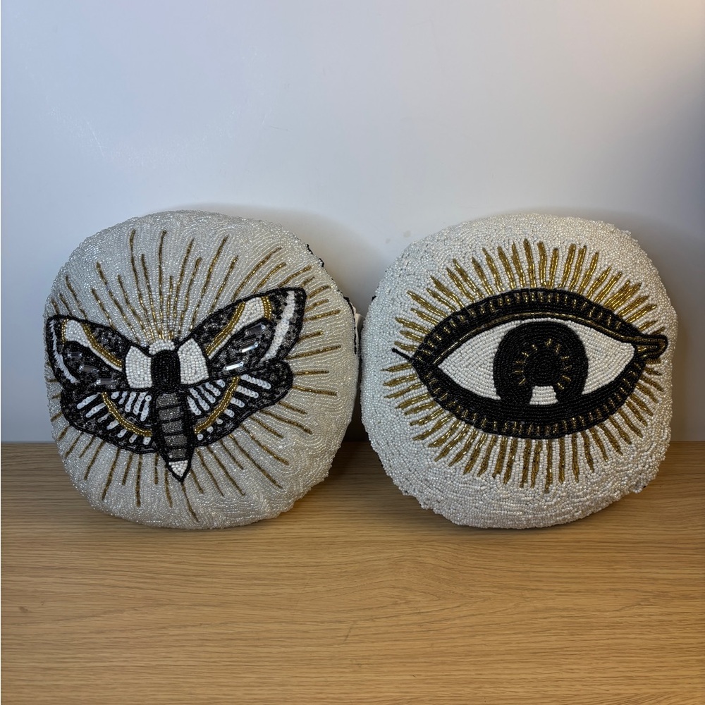 MT Jones Beaded Eye and Moth Decorative‎ Pillows